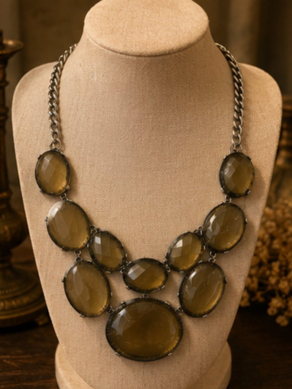 Vintage Smoky Amber Statement Bib Necklace
